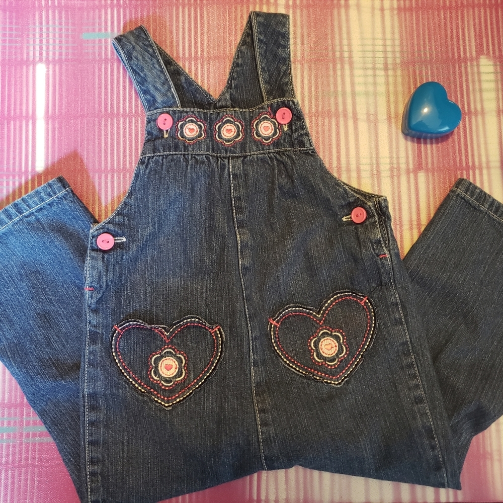 Vintage Overalls Romper with ❤️ heart shapes Pockets 1990s does 70s Denim